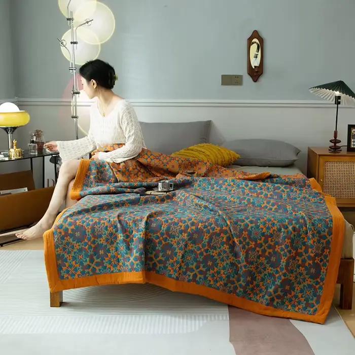 Couverture décorative de lit ethnique en gaze de coton, couvre-lit décoratif pour chambre à coucher,