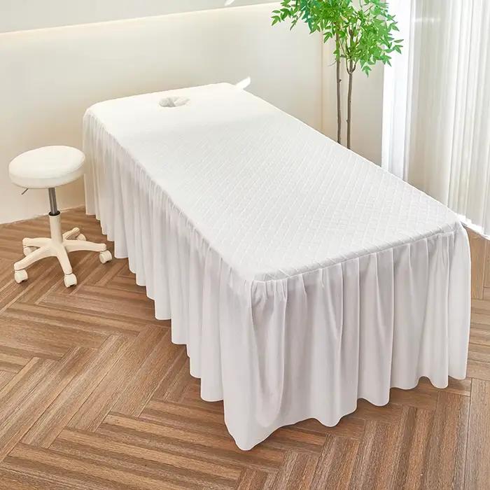 Couvre-lit de beauté gaufré tricoté, jupe de lit de Style crème pour Spa, thérapie de Massage, Salon