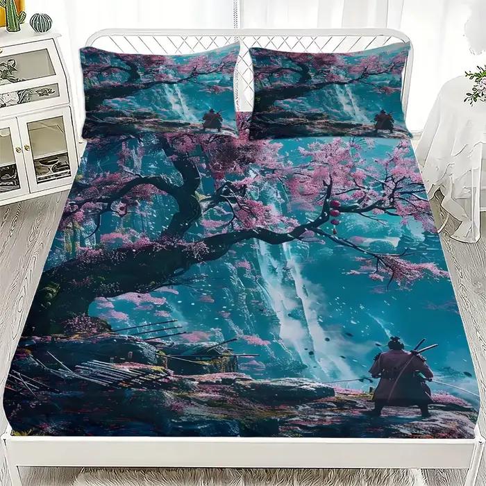 Drap de lit de Style japonais, drap-housse doux à impression numérique sans taie d'oreiller, décorat
