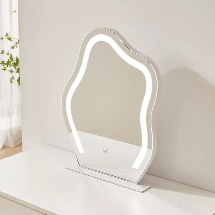 Ensemble de commode avec miroir et bande lumineuse, commode de maquillage blanche avec 2 portes de p