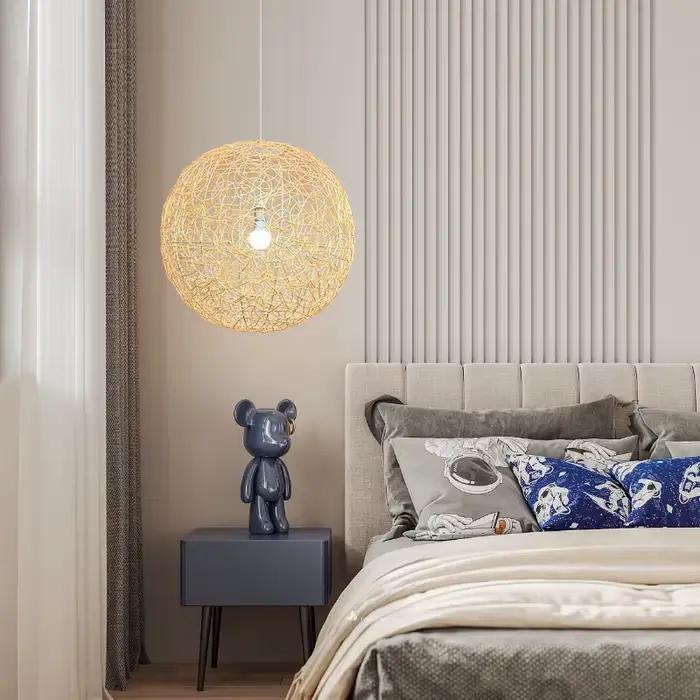 Lampe suspendue en rotin, abat-jour en bois de bambou, personnalité créative tricotée à la main, cou