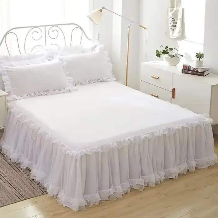Jupe de lit princesse élégante, housse de matelas antidérapante, jupe de lit en dentelle à volants, 