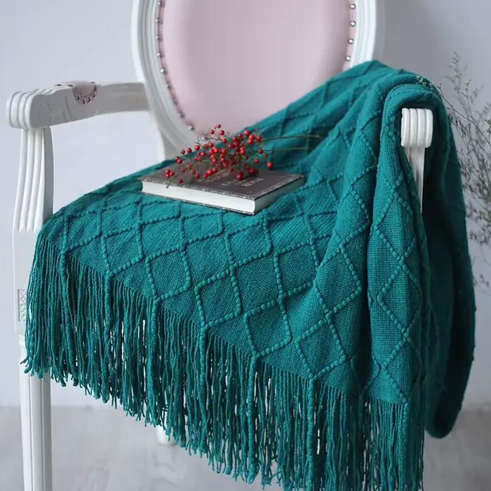 Couvre-lit en lin doux avec pompon, housse de canapé, couvertures pour lits, décor à la maison, Dstr