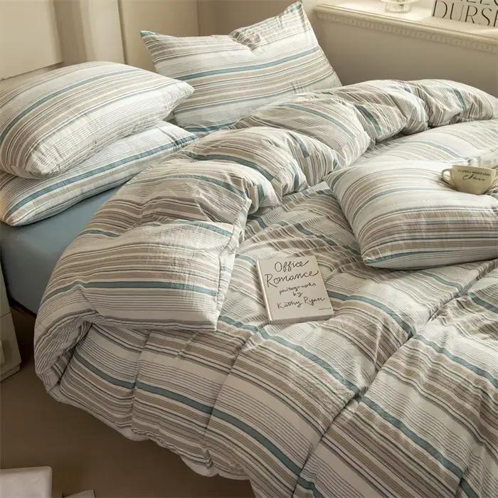 Ensemble de literie chic, housse de couette 100% coton lavé, avec drap et taie d'oreiller, ultra dou