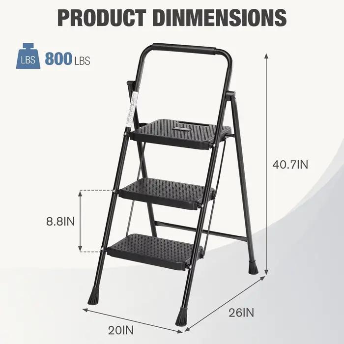 JHK – tabouret pliant à 2/3 marches, avec pédale antidérapante, capacité de 800lb, poignée rembourré
