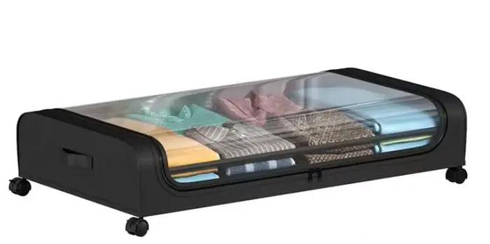 Boîte de rangement sous le lit avec roulettes, étagère simple anti-poussière pour vêtements et chaus