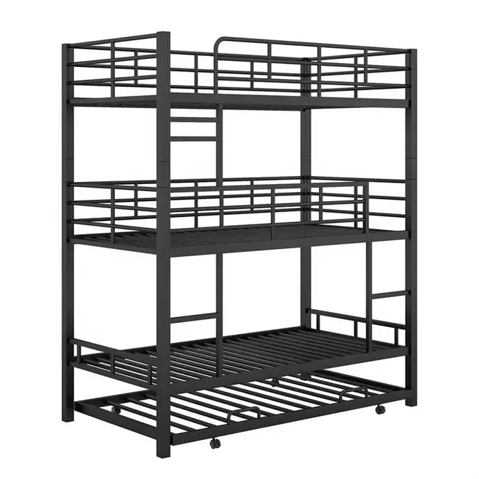 Lit superposé triple en métal peu encombrant pour petits appartements avec lit gigogne 3 lits superp