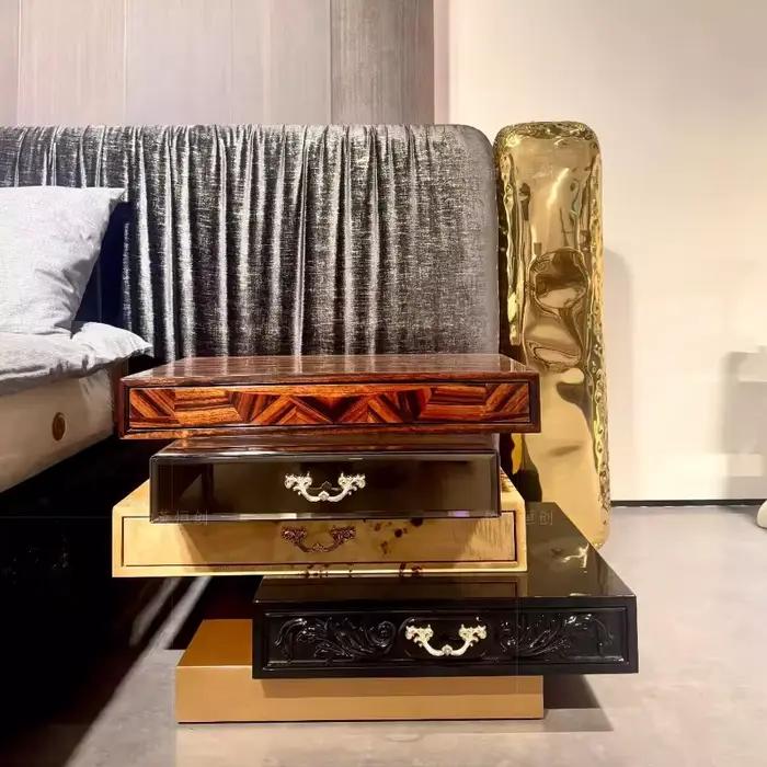 Table de chevet moderne et créative haut de gamme, tables de nuit artistiques irrégulières en bois m