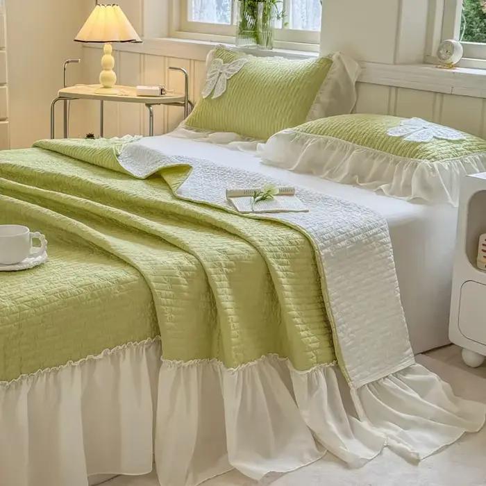 Nouvelle couette d'été à volants, absorbante, respirante, douce et unie, pour lit King Size