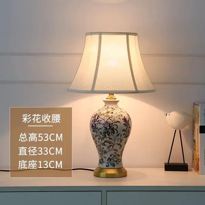 Lampe de Table chinoise en céramique, décoration rétro peinte, lampe de chevet plissée pour chambre 