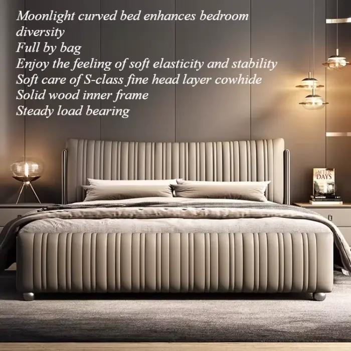 Lit de luxe avec tête de lit et rangement, cadre unique, capitonné, tailles Twin et Queen, meubles d