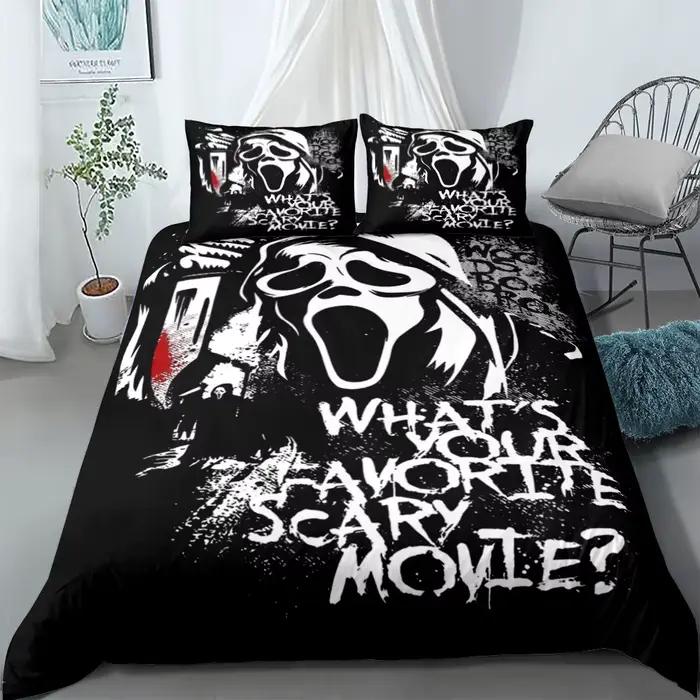 Ensemble de housse de lit en lin Scream Horror Night 202 lon, États-Unis, King, Queen, Double, Full,