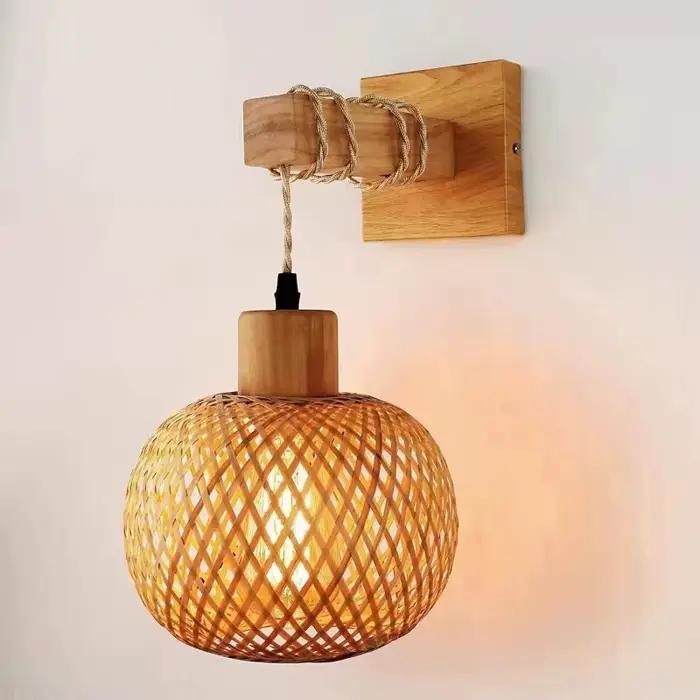 Lanterne en bambou applique en rotin naturel osier E27 lustres tissé à la main en bambou décor de ch