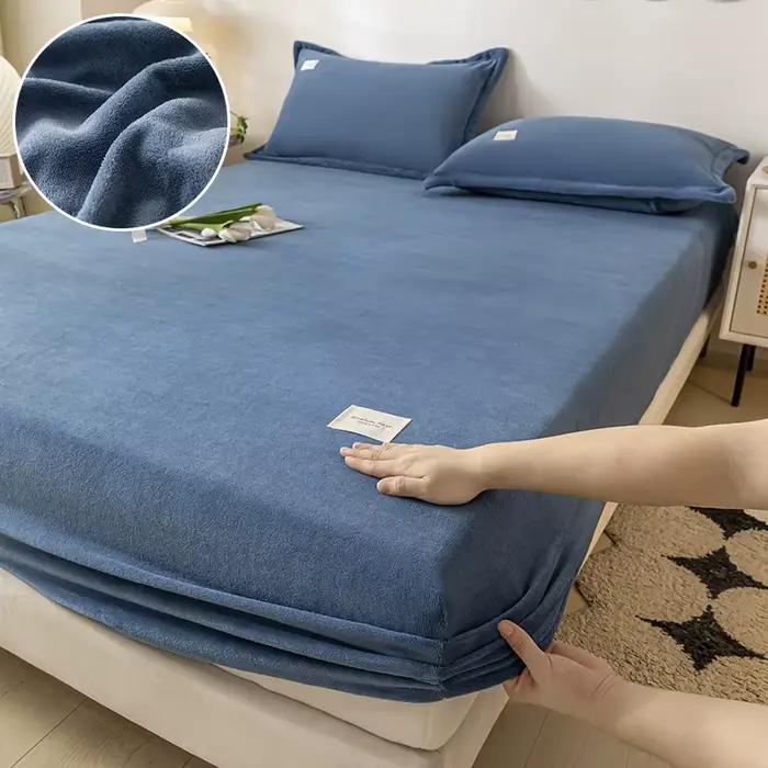 Housse de matelas thermique en velours, drap en peluche, housse de matelas élastique, linge de lit p