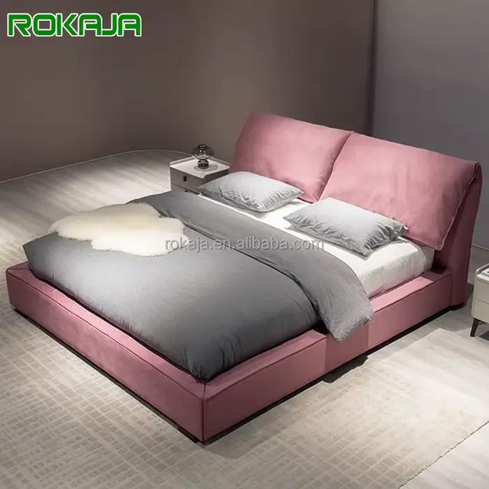 Lit de luxe en tissu mat avec dossier rembourré en éponge mobile, pour projet d'hôtel 5 étoiles, ens