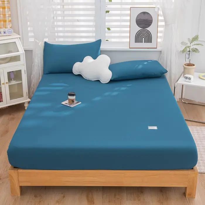 Drap-housse en coton lavé vert, housse de matelas, bande élastique, simple, double, reine, king size