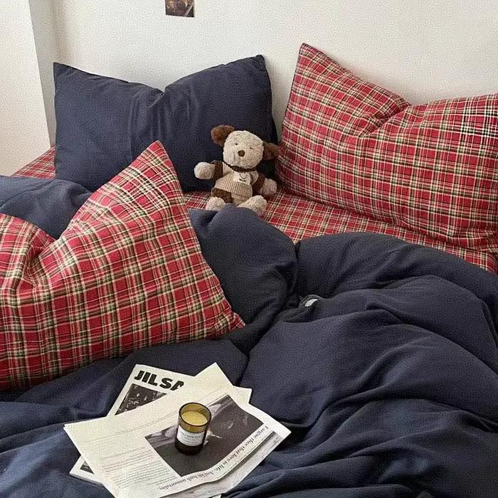 Ensemble de literie minimaliste en coton lavé, ensemble de quatre pièces, draps ajustés, housse de s