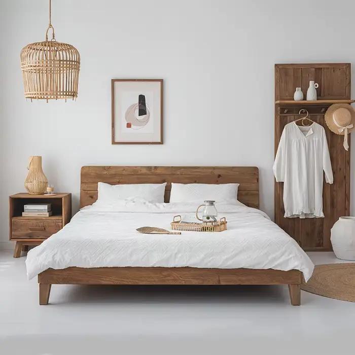 Ensembles de lit king size en bois de meubles de chambre à coucher de rangement modernes avec des ta