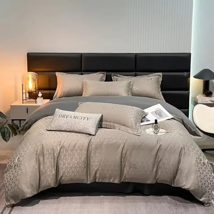 Housse de couette jacquard en satin tencel brodée de haute qualité, respirante et lavable, ensemble 