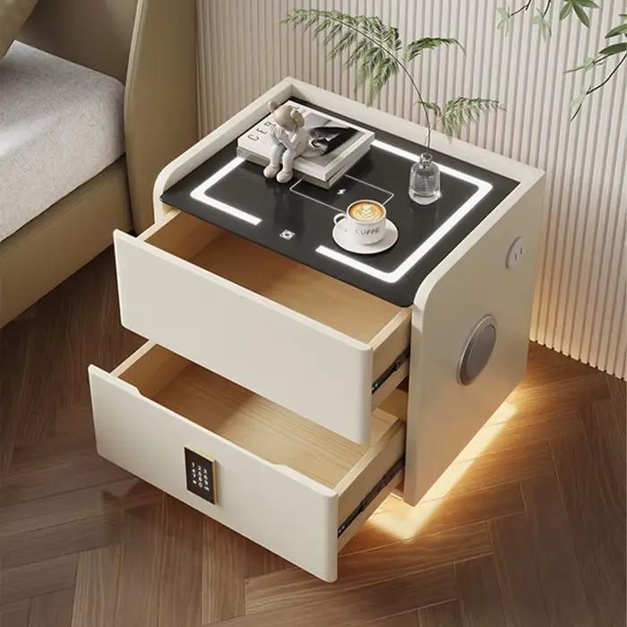 Table de chevet intelligente en bois massif, avec chargement sans fil, Style moderne, 2 tiroirs, ave