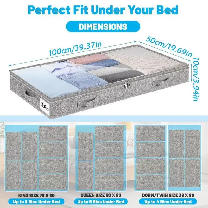 Bacs de rangement roulants sous le lit avec couvercle transparent, grande capacité pour vêtements sa