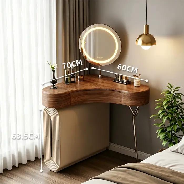 Coiffeuse d'angle en bois pour chambre à coucher avec miroir LED et tabouret, meuble de maquillage d