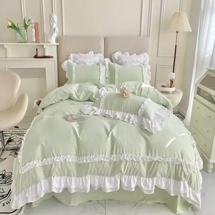 Ensembles de literie en dentelle élégants, linge de lit de luxe, princesse, coton lavé, housse de co