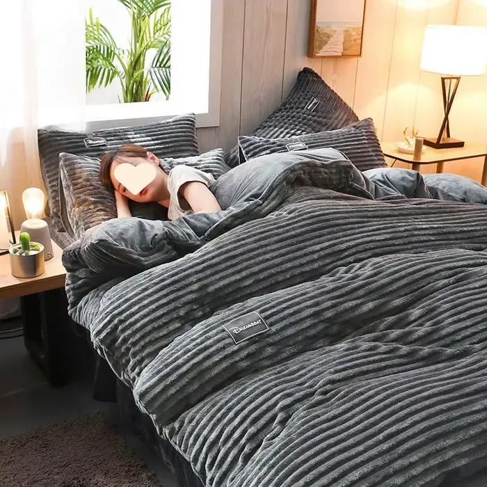 Housse de couette épaisse 200x230/220x240cm, couverture de lit en peluche Double face chaude et douc