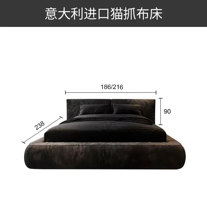 Lit plateforme minimaliste italien en tissu rembourré, mobilier de luxe moderne pour chambre princip