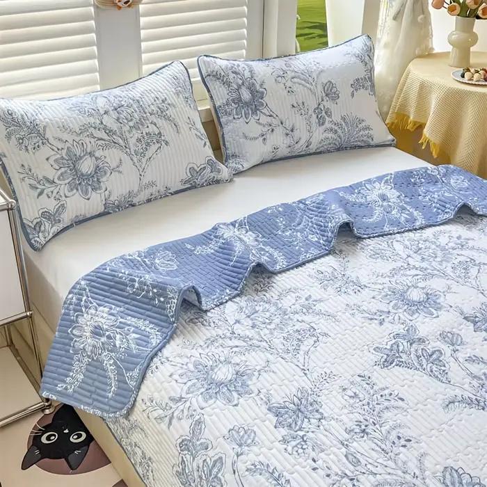 3 pièces housse de lit matelassée ondulée ultra douce à imprimé floral ensemble multi-pièces (1 hous