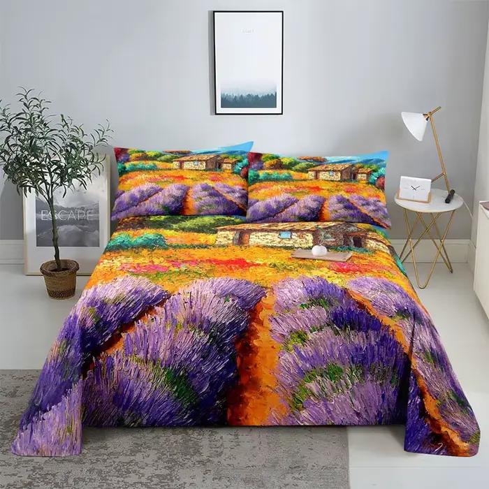 Parure de lit violette, drap de lit, taie d'oreiller, Queen, King Size, Lanvender Butteryfly, pour c