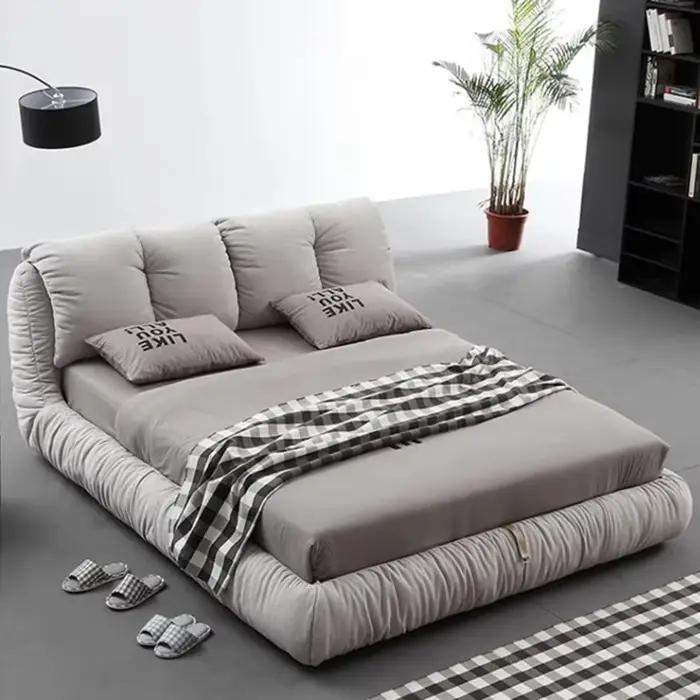 Lit de chambre unique et minimaliste, style nordique, avec rangement, rembourré, design élégant, cad