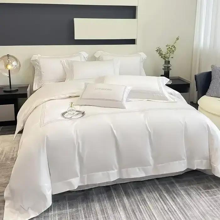 Parure de lit 100% coton haut de gamme, ensemble de housse de couette blanche Simple, King Size, 220