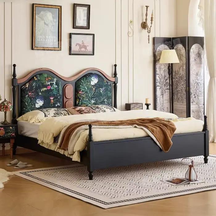 180x200cm français rétro frêne lits doubles 2 personnes cadres en bois massif King Size reine luxe D