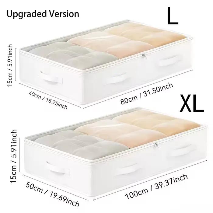 Ensemble de 2 boîtes de rangement sous lit [80*40*15] [100*50*15] améliorées, blanches, pliables et 