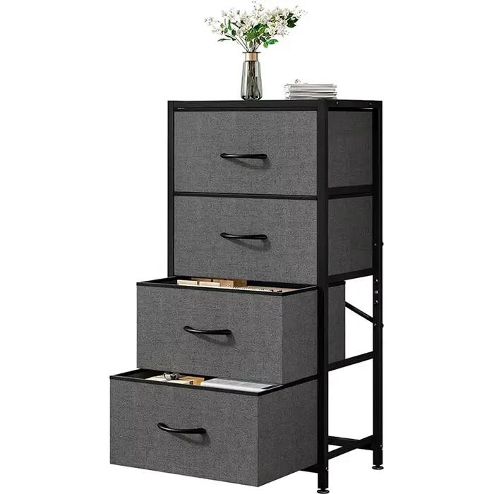 Commode à 4 tiroirs, commode avec plateau en bois et cadre en acier, tiroirs de rangement pour chamb
