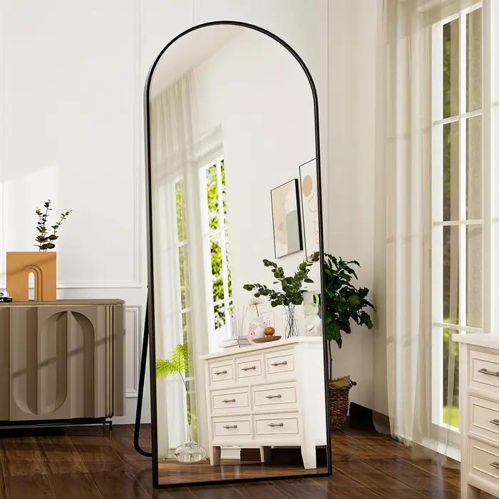 Miroir pleine longueur arqué 21x64 pouces, cadre en alliage d'aluminium, miroir complet haute défini