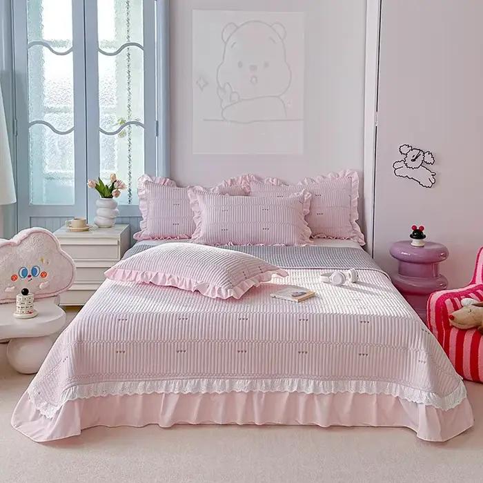 Couvre-lit en sergé de kapok, ensemble trois pièces, couvre-lit en dentelle de couleur unie avec une