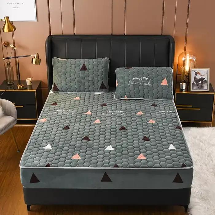 Drap de lit matelassé en velours optique une pièce, housse de matelas, velours cristal, housse de pr