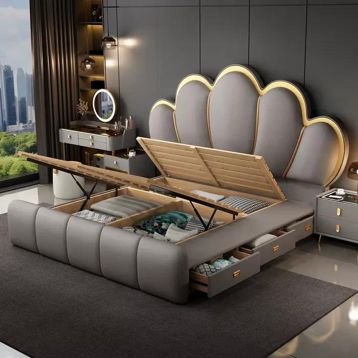 Lit créatif sur plateforme, design simple et tendance, style princesse, pour chambre à coucher, mobi