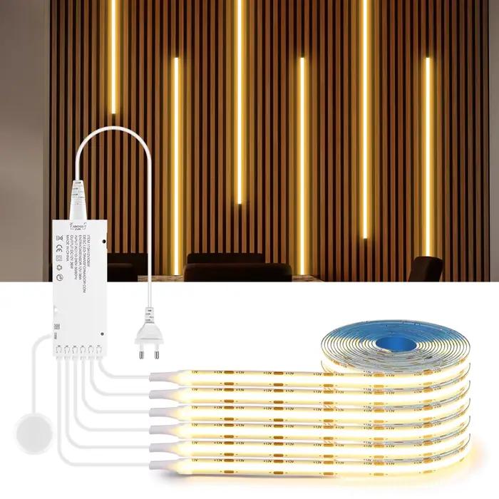 Bande LED COB en bois pénétrable intelligente, 320 diodes/m, lumières parallèles blanches chaudes/ne