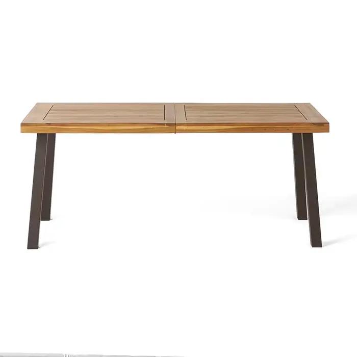 Table de salle à manger en bois d'acacia Della, teinté naturel avec du métal rustique, 32.25 po x 69