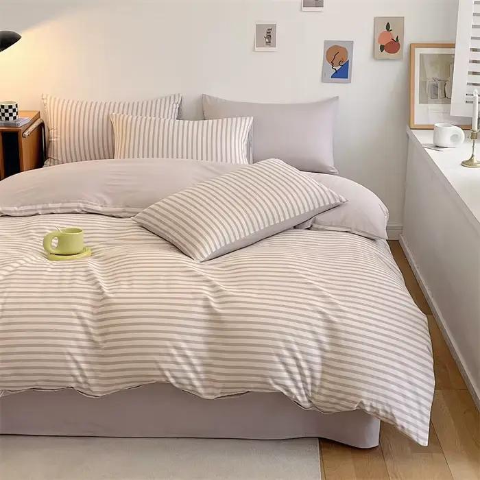 Parure de lit trois pièces confortable de couleur unie, ensemble quatre pièces jaune