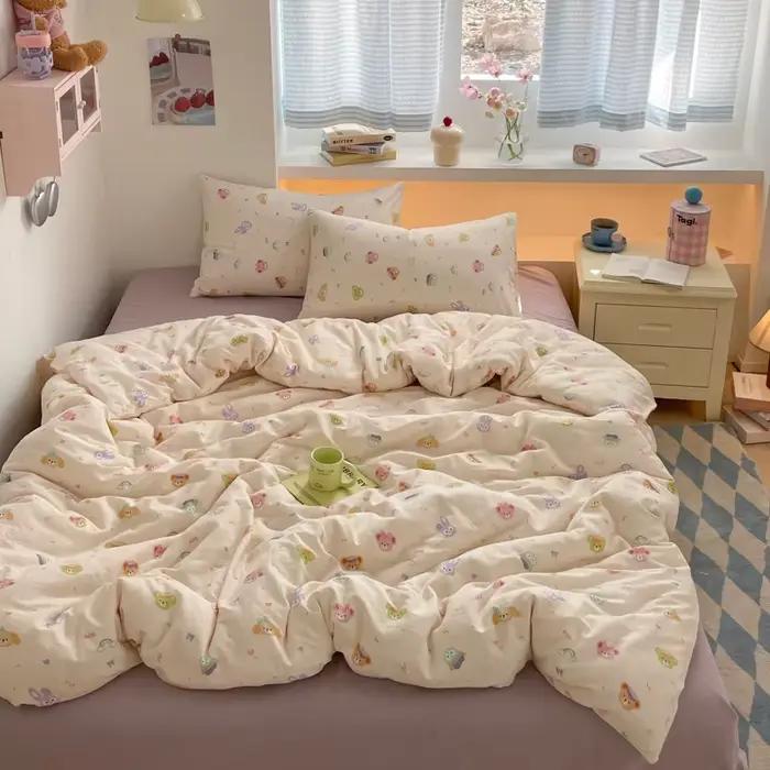 Parure de lit 100% coton, ensemble de housse de couette avec animaux mignons, linge de lit, draps pl