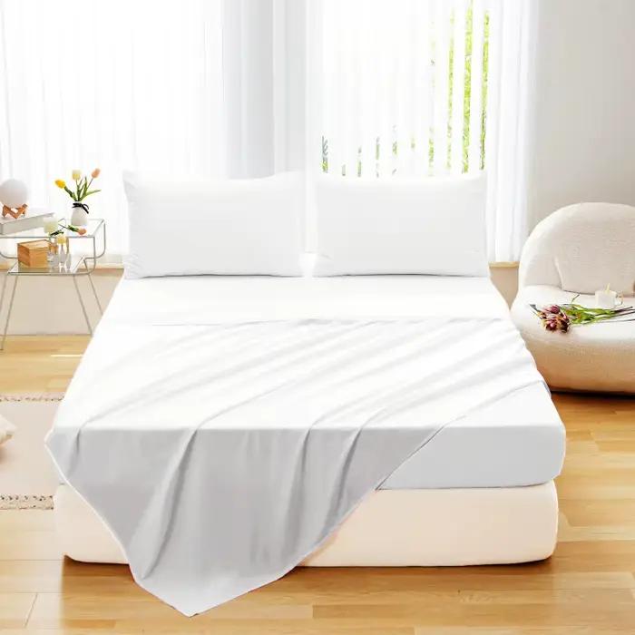 Drap plat de lit Queen Size, draps supérieurs doux et uni de couleur unie, linge de lit Double sans 