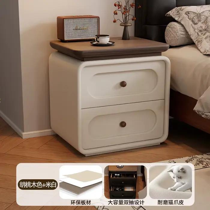 Table de Chevet de Luxe Rétro en Bois avec Tiroirs de Rangement, Petite Table de Chevet Discrète, Me