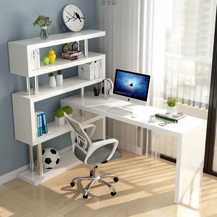 Bureau d'ordinateur moderne avec étagère, bureau debout avec étagère, étagère en bois de haute quali