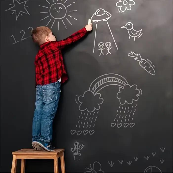 Papier peint pour tableau blanc magnétique, Surface adhésive statique lavable pour chambre d'enfants