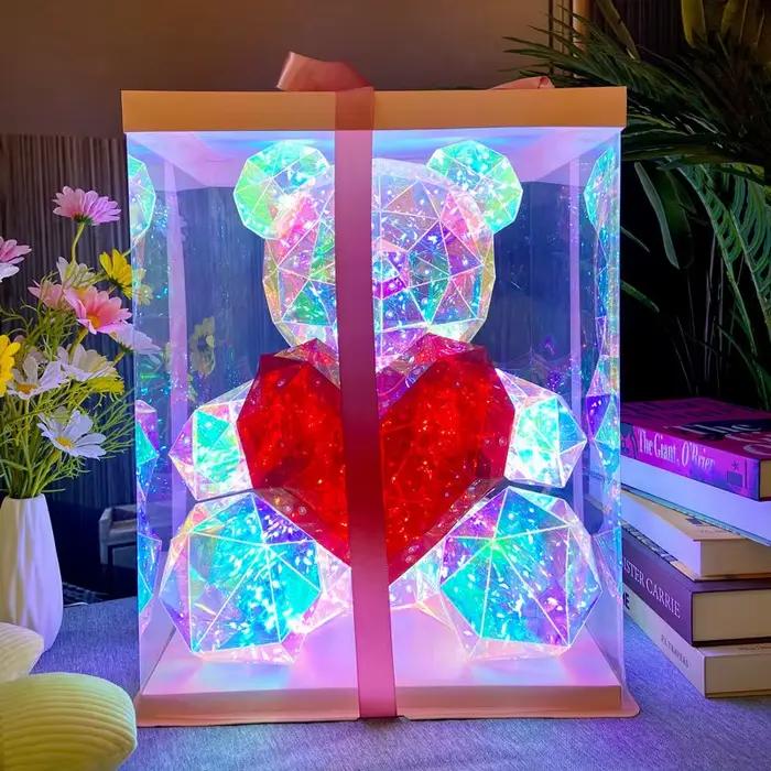 Ours en peluche lumineux LED de 30 cm, lampe ours surprise romantique, ours cœur rouge coloré, cadea