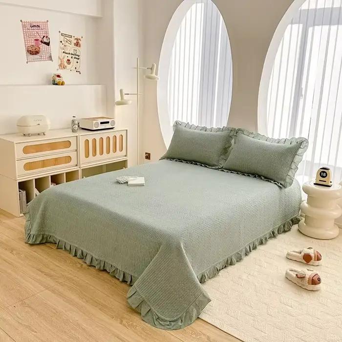 Couvre-lit en pur coton rembourré, épais, teint en fil, petite couverture de lit en dentelle fraîche